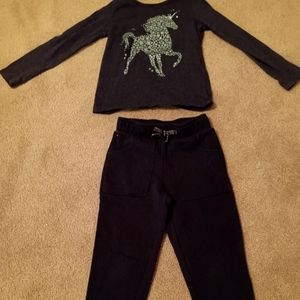Children's Place Girl's Navy Blue Set with Unicorn Long Sleeve Top and Pants